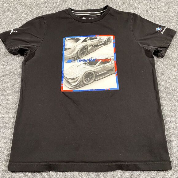 Puma x BMW Motorsport Mens Medium Graphic Print Slim Fit Racing Black Shirt - Picture 2 of 7